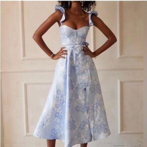 V. Chapman Vera Dress- Light Blue Floral Midi Dress